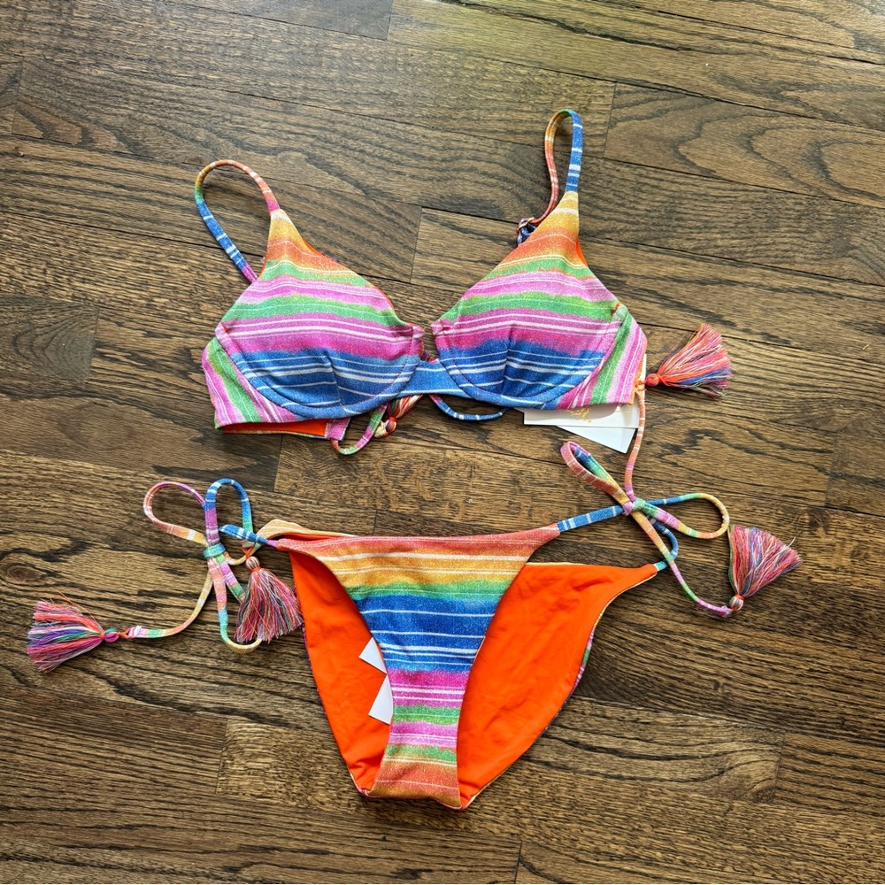 BECCA Colorful Striped Bikini Set S/XS